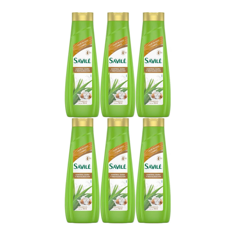 Savile Shampoo Leche De Coco y Sábila (Control Dano), 700ml (Pack of 6)