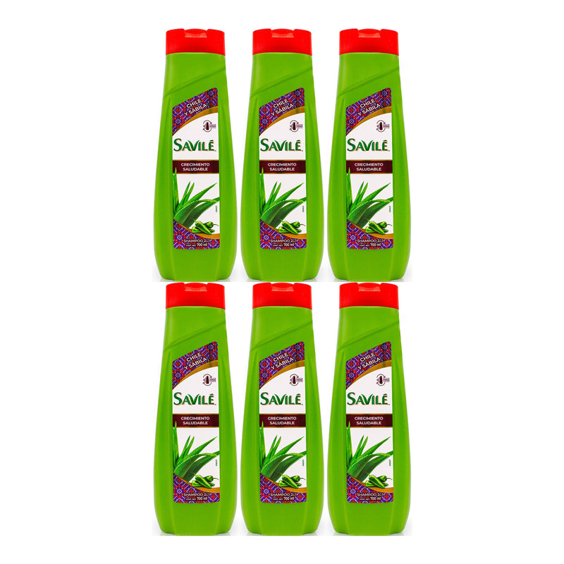 Savile Shampoo Chile y Sábila (2-en-1 Crecimiento), 700ml (Pack of 6)