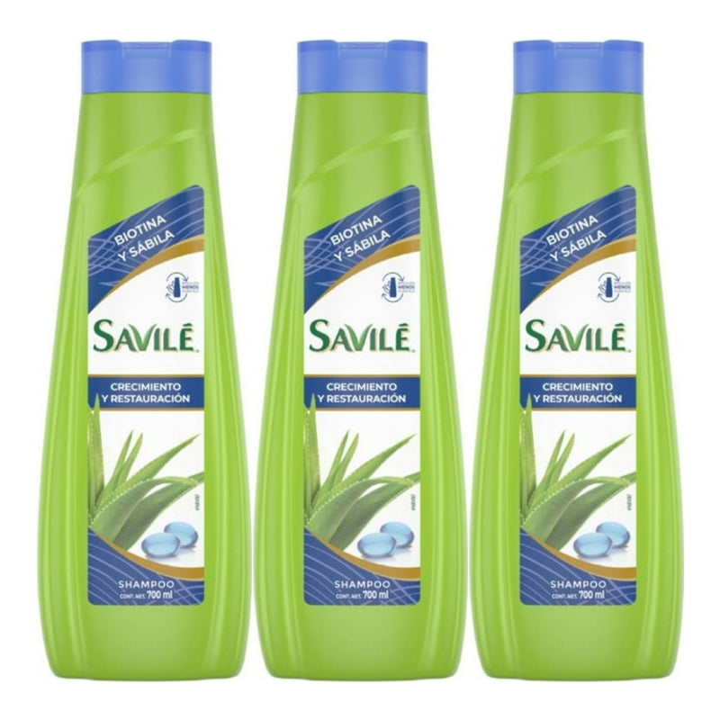 Savile Shampoo Biotina y Sábila (Crecimiento Y Restauracion), 700ml (Pack of 3)