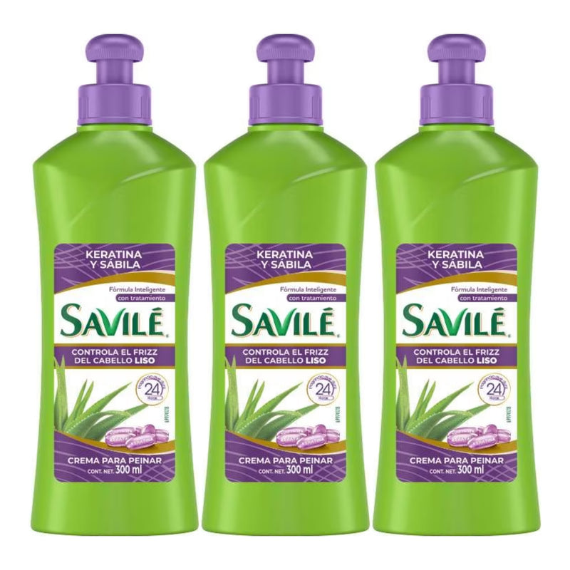 Savilé Crema para Peinar Liso Keratina y Sábila, 300ml (Pack of 3)