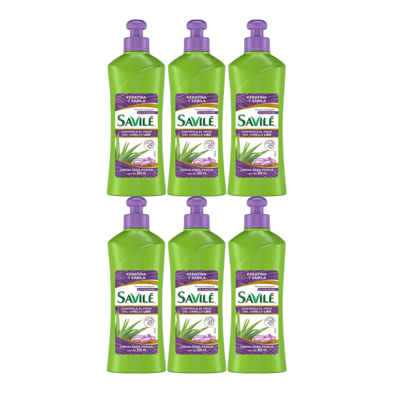 Savilé Crema para Peinar Liso Keratina y Sábila, 300ml (Pack of 6)