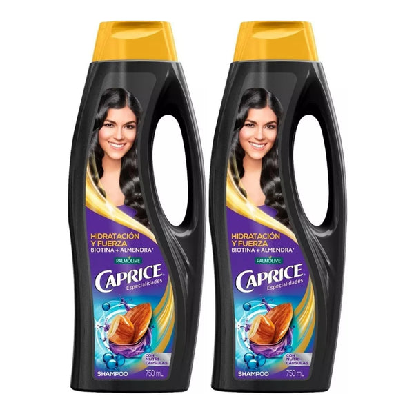 Caprice Shampoo Hidratacion y Fuerza (Biotina + Almendra), 750ml (Pack of 2)