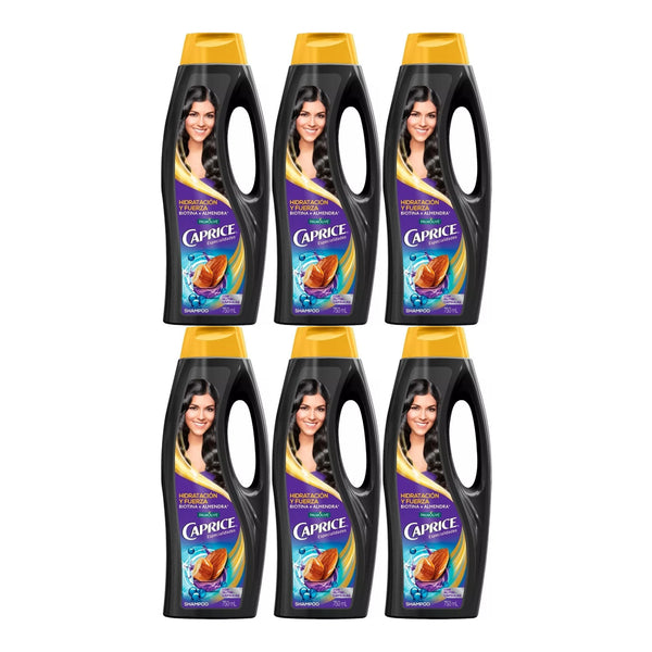 Caprice Shampoo Hidratacion y Fuerza (Biotina + Almendra), 750ml (Pack of 6)