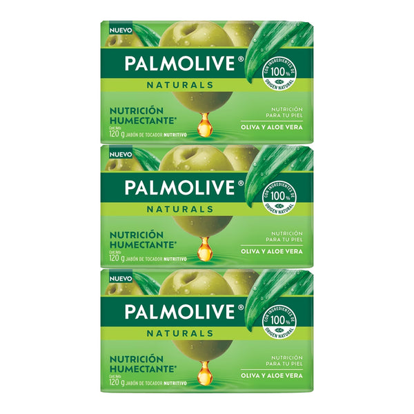 Palmolive Naturals Oliva y Aloe Bar Soap Sensación Humectante, 120g (Pack of 3)