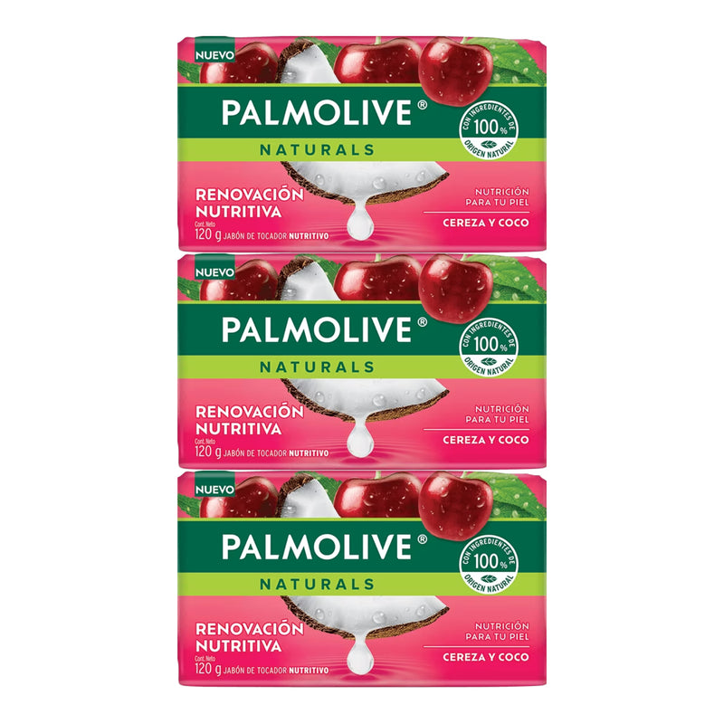 Palmolive Naturals Cereza y Coco Bar Soap Renovación Nutritiva 120g (Pack of 3)