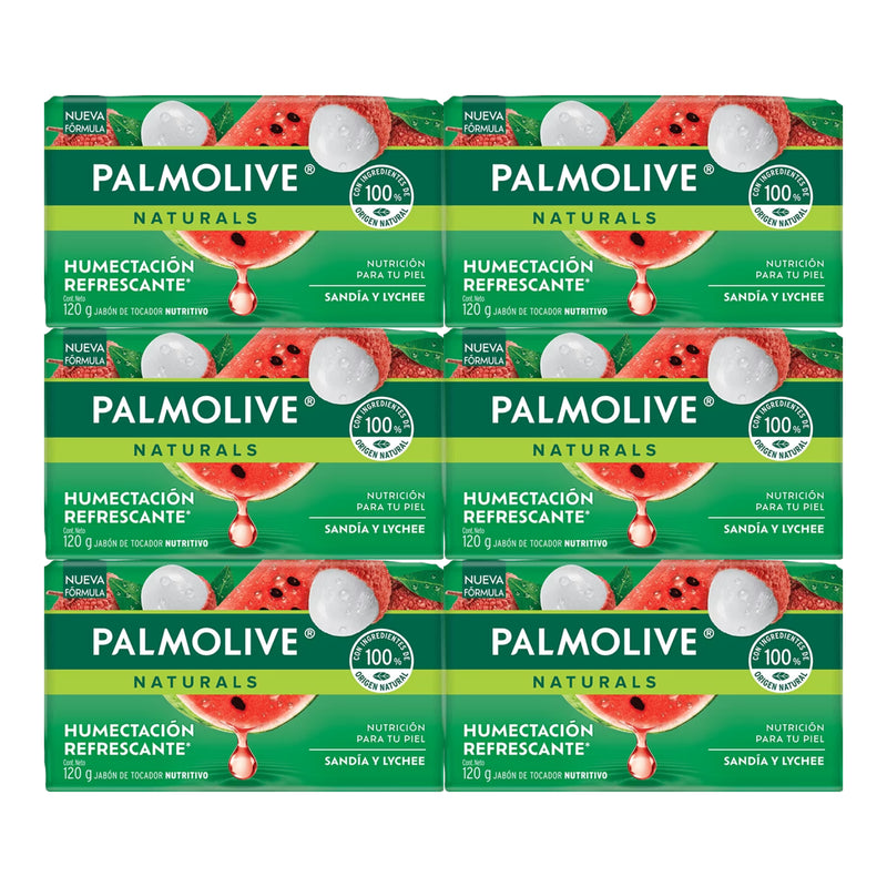 Palmolive Sandía y Lychee Bar Soap Humectación Refrescante, 120g (Pack of 6)