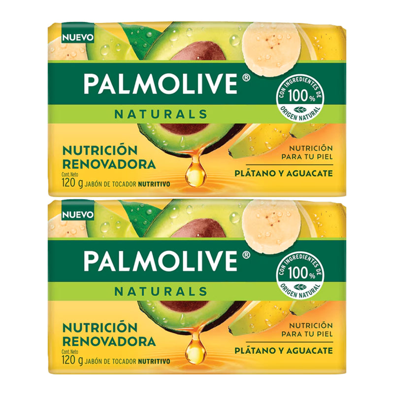 Palmolive Plátano y Aguacate Bar Soap Nutrición Renovadora, 120g (Pack of 2)