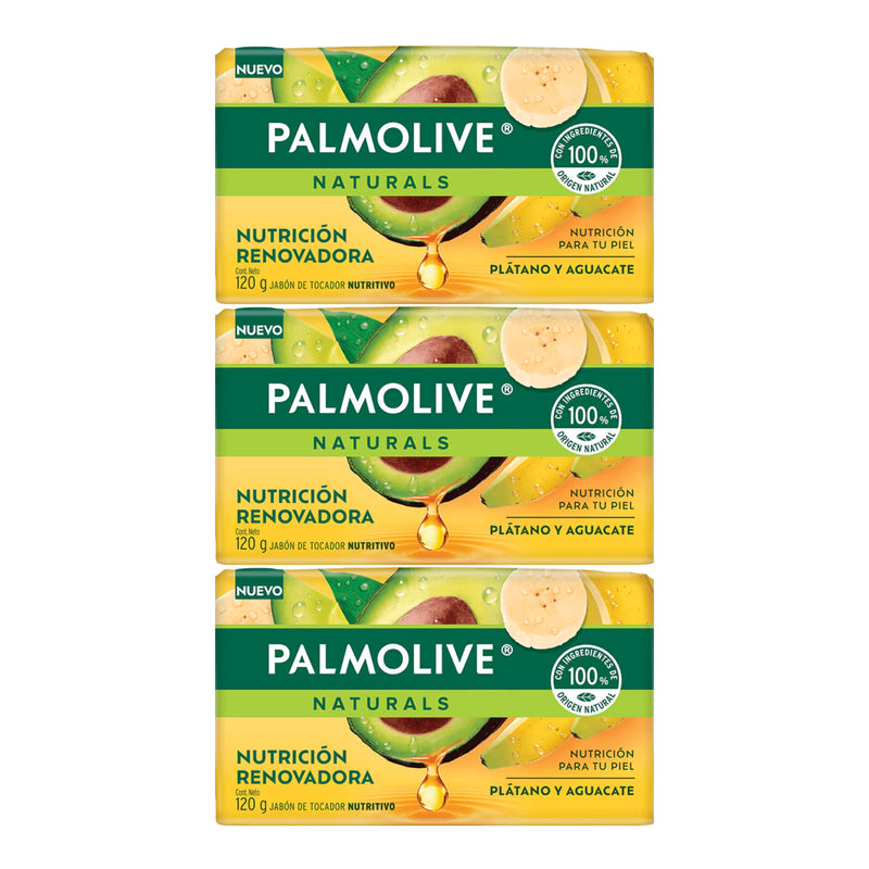 Palmolive Plátano y Aguacate Bar Soap Nutrición Renovadora, 120g (Pack of 3)