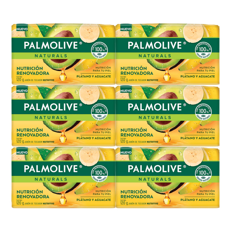 Palmolive Plátano y Aguacate Bar Soap Nutrición Renovadora, 120g (Pack of 6)