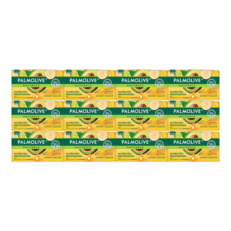 Palmolive Plátano y Aguacate Bar Soap Nutrición Renovadora, 120g (Pack of 12)