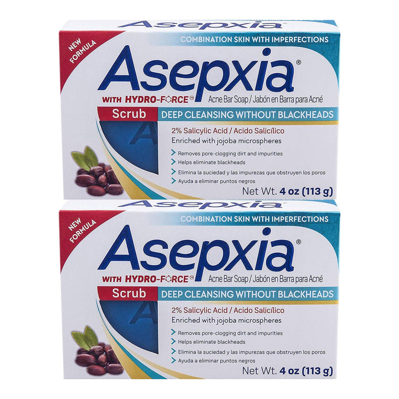 Asepxia Scrub Acne Bar Soap Deep Cleansing Blackheads, 4oz. (113g) (Pack of 2)