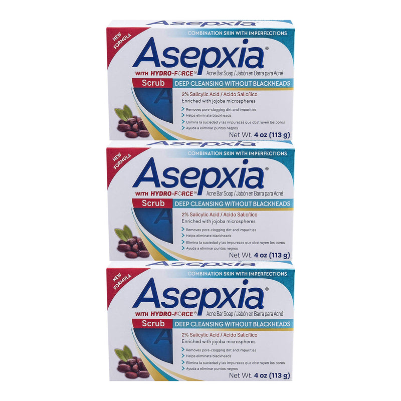 Asepxia Scrub Acne Bar Soap Deep Cleansing Blackheads, 4oz. (113g) (Pack of 3)