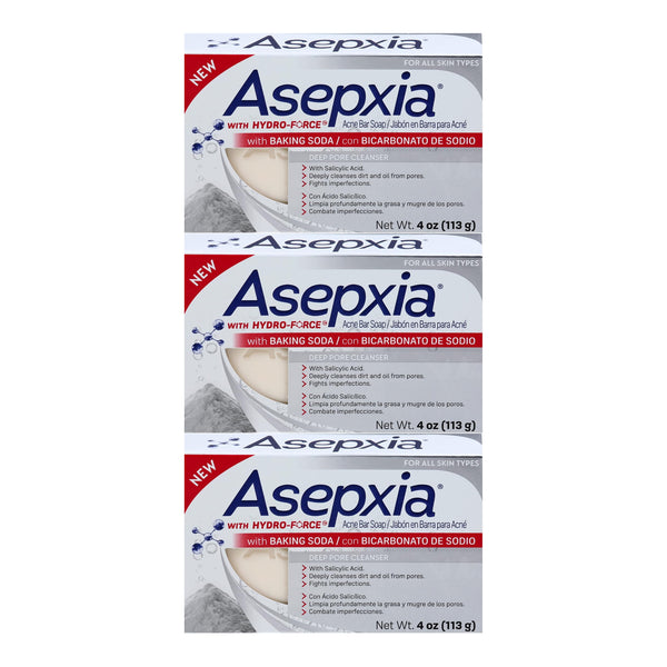 Asepxia w/ Baking Soda Acne Bar Soap Deep Pore Cleanser, 4oz (113g) (Pack of 3)