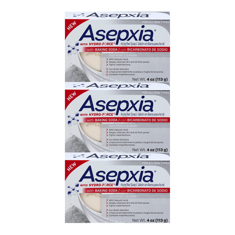 Asepxia w/ Baking Soda Acne Bar Soap Deep Pore Cleanser, 4oz (113g) (Pack of 3)