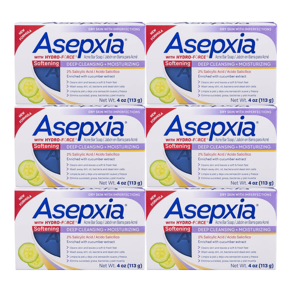 Asepxia Softening Acne Bar Soap Deep Cleaning + Moisturizing, 4oz. (Pack of 6)