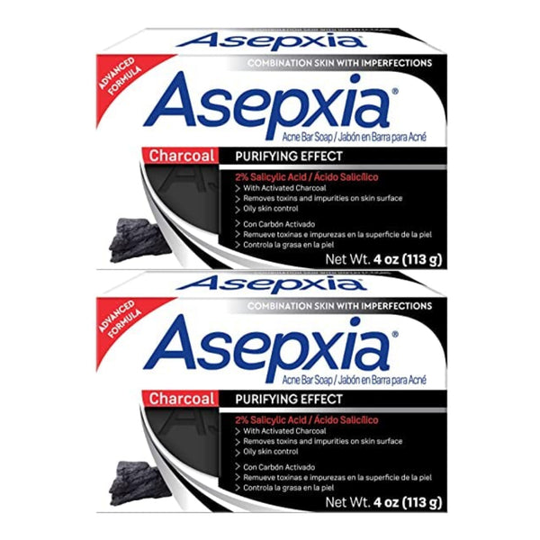 Asepxia Charcoal Acne Bar Soap Purifying Effect, 4oz. (113g) (Pack of 2)