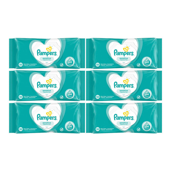 Pampers Sensitive Fragrance Free Baby Wipes, 52 Wipes (Pack of 6)