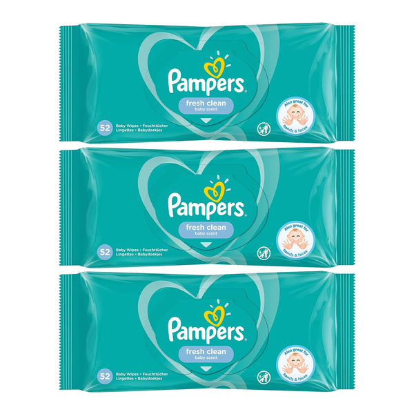 Pampers Fresh Clean Baby Wipes, 52 Wipes (Pack of 3)