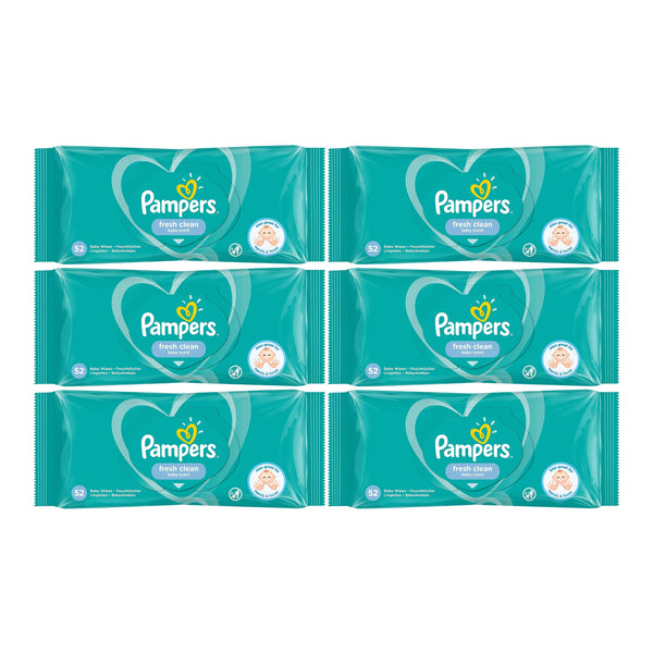 Pampers Fresh Clean Baby Wipes, 52 Wipes (Pack of 6)