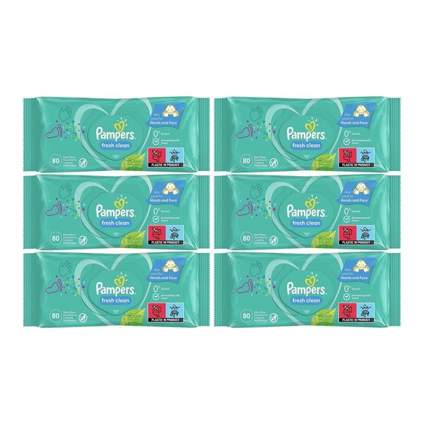 Pampers Fresh Clean Baby Wipes, 80 Wipes (Pack of 6)