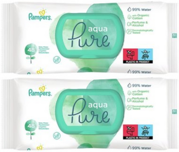 Pampers Aqua Pure Baby Wipes, 48 Wipes (Pack of 2)