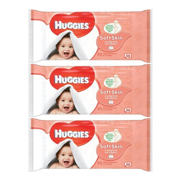 Huggies Baby Wipes Soft Skin, 56 Wipes (Pack of 3)
