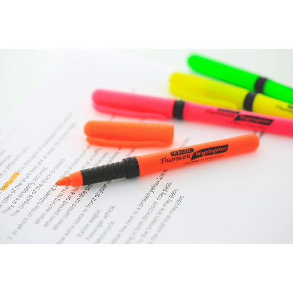 Pen Style Fluorescent Highlighter Yellow w/ Cushion Grip (4/Pack)