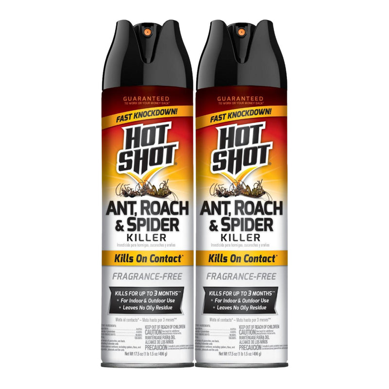 Hot Shot Ant, Roach, & Spider Killer - Fragrance Free 17.5oz (496g) (Pack of 2)