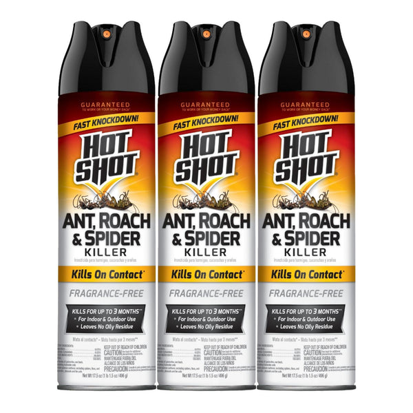 Hot Shot Ant, Roach, & Spider Killer - Fragrance Free 17.5oz (496g) (Pack of 3)