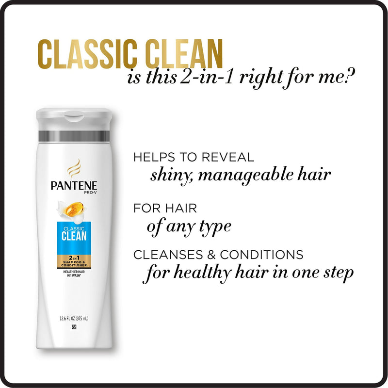 Pantene Pro-V Classic Clean 2 in 1 Shampoo & Conditioner, 12.6 fl oz (Pack of 6)