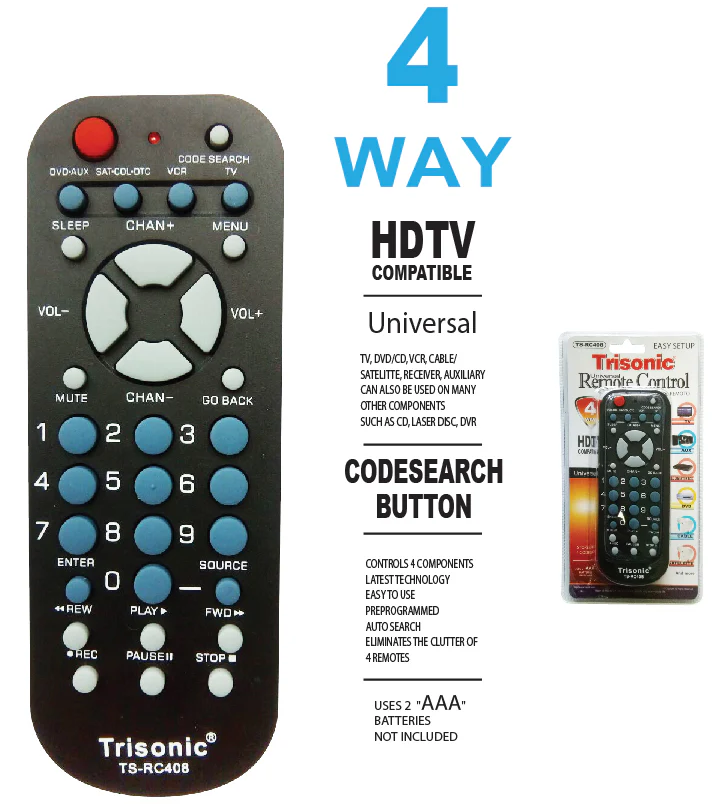 Remote Control System 4 Way Universal 4-Way Remote Control (HDTV Compatible) – MarketCOL