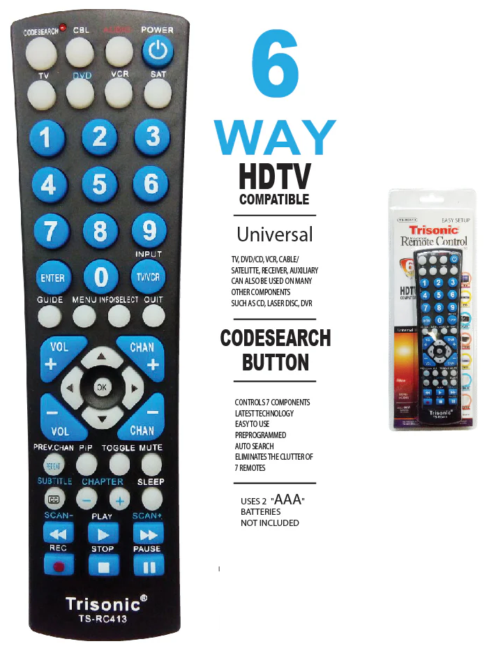 Universal 6-Way Remote Control (HDTV Compatible) – MarketCOL