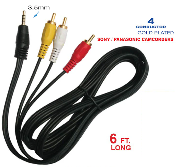 3.5mm Plug To 3 RCA Plugs - Camcorder Cable (6 Feet) - Gold Plated