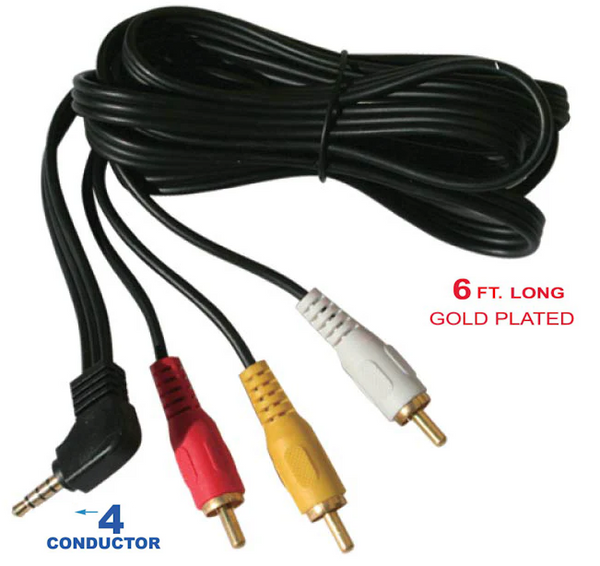 3.5mm Plug Camcorder Cable To 3 RCA Plug Cable (6 Feet) Gold Plated