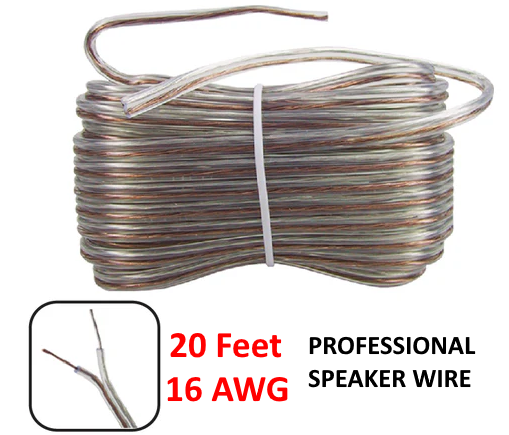 16 Gauge (16 AWG) Speaker Wire (20 Ft.) - Clear Insulation