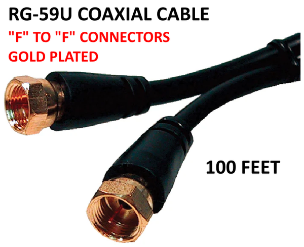 100' RG-59U Coaxial Cable Gold Plated "F" Connectors (Black Color)