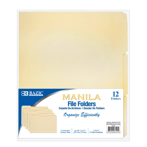 Manila File Folder 1/3 Cut Letter Size (12/Pack)