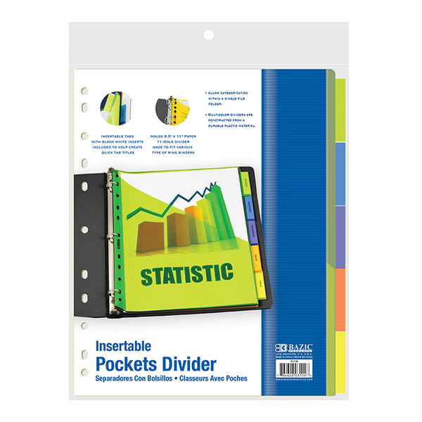 Pockets Dividers w/ 5-Insertable Color Tabs