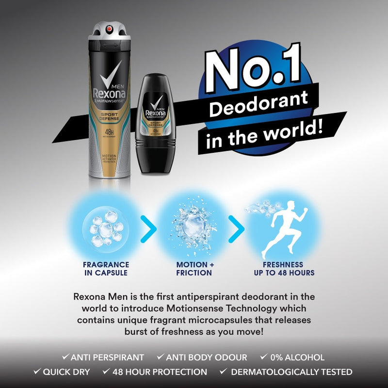 Rexona Men Motionsense Sport Defense Roll-On Deodorant, 50ml (Pack of 3)