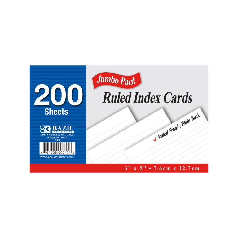 Ruled White Index Card 3" X 5" 200 Ct.
