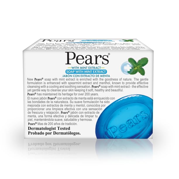 Pears Bar Soap, Spearmint Extract and Menthol Bar Soap, 100g (Pack of 12)
