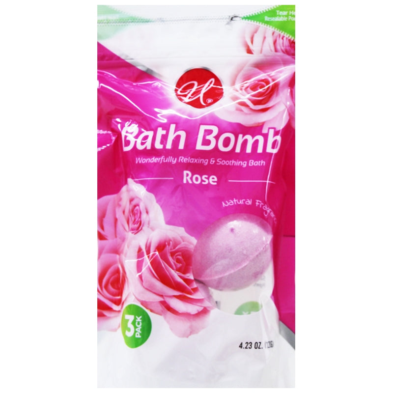 Rose Scented Natural Fragrance Bath Bomb, 3ct. 4.23oz. (120g)