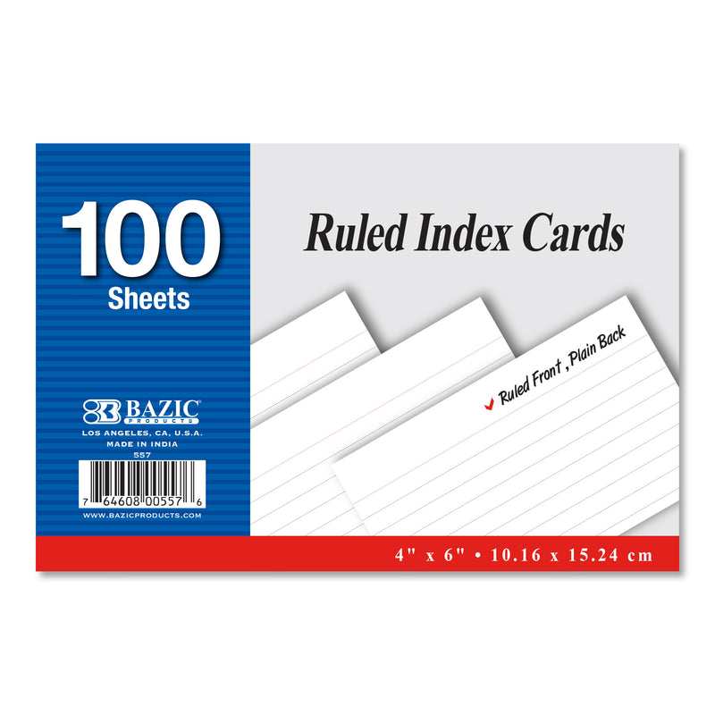 Ruled White Index Card 4" X 6" 100 Ct.