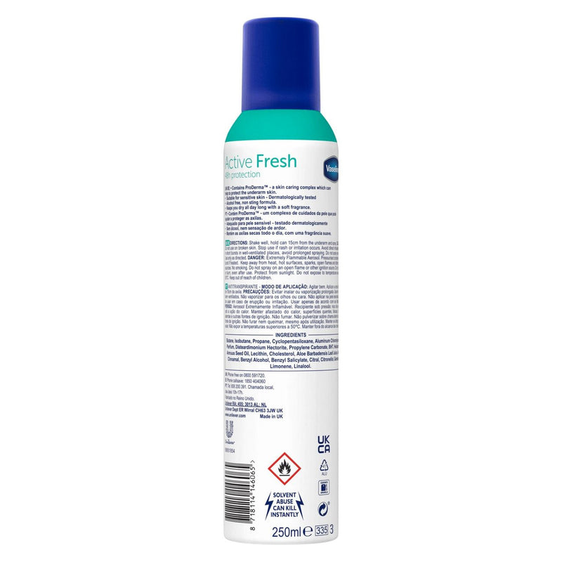 Vaseline Active Fresh Anti-Perspirant Deodorant Spray, 250ml (Pack of 2)