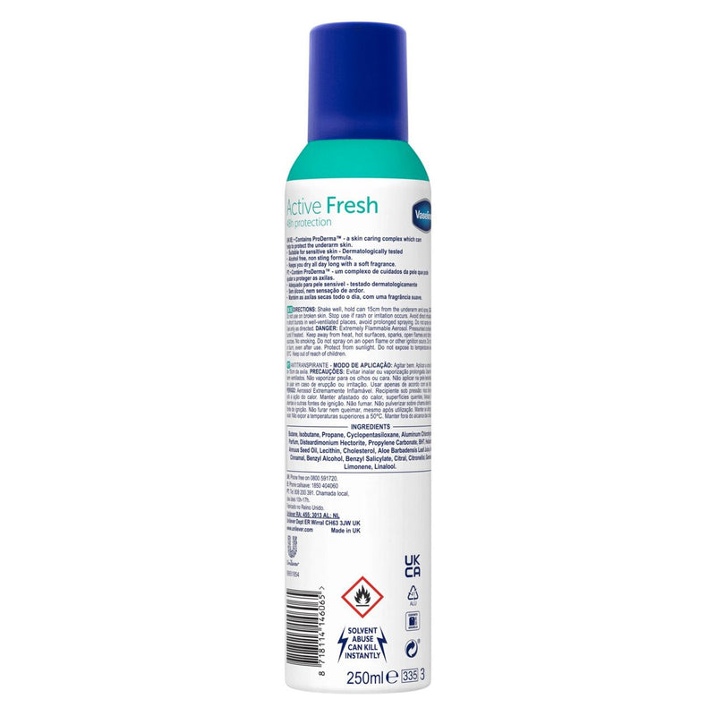 Vaseline Active Fresh Anti-Perspirant Deodorant Spray, 250ml (Pack of 12)