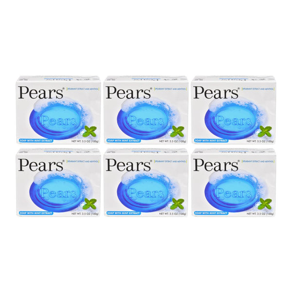 Pears Bar Soap, Spearmint Extract and Menthol Bar Soap, 100g (Pack of 6)