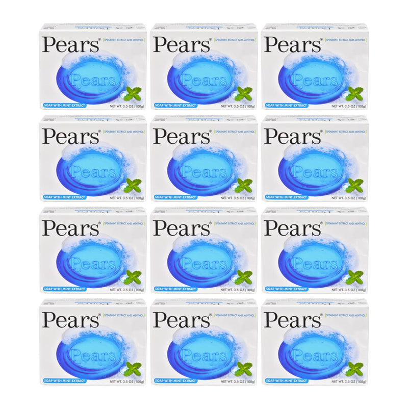 Pears Bar Soap, Spearmint Extract and Menthol Bar Soap, 100g (Pack of 12)