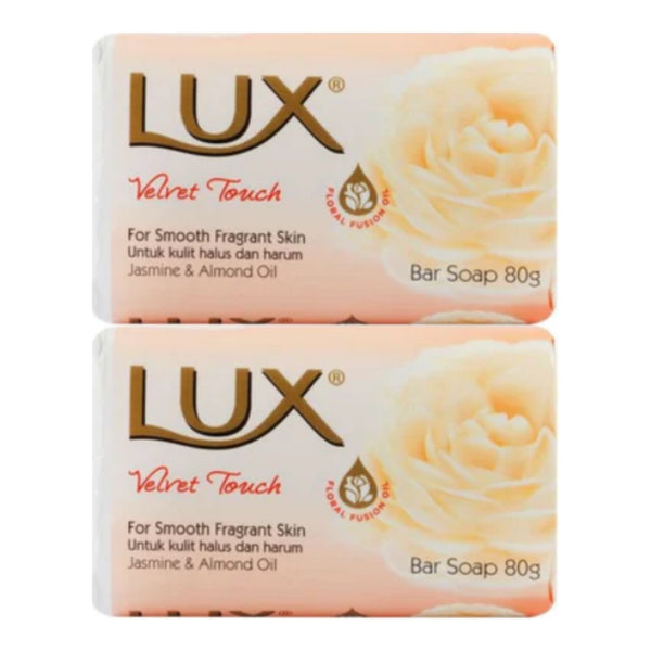 LUX Velvet Touch Bar Soap With Jasmine & Almond Oil, 80g (2.8oz) (Pack of 2)