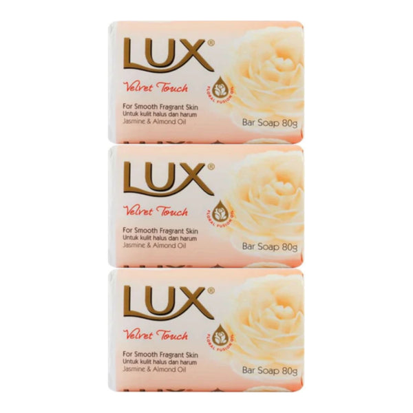 LUX Velvet Touch Bar Soap With Jasmine & Almond Oil, 80g (2.8oz) (Pack of 3)