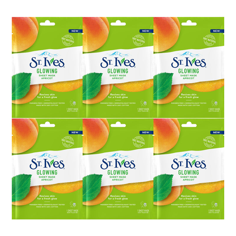 St. Ives Glowing Apricot Sheet Mask, 1 Sheet Mask (Pack of 6)